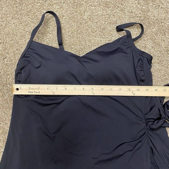 Lands End One Piece Swimsuit Dress Sz 12 Black No Underwire Padded Side Knot - Picture 13 of 16